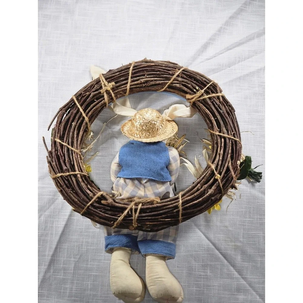 Vintage Easter Bunny Spring Grapevine Wreath Rustic Floral Door Decor